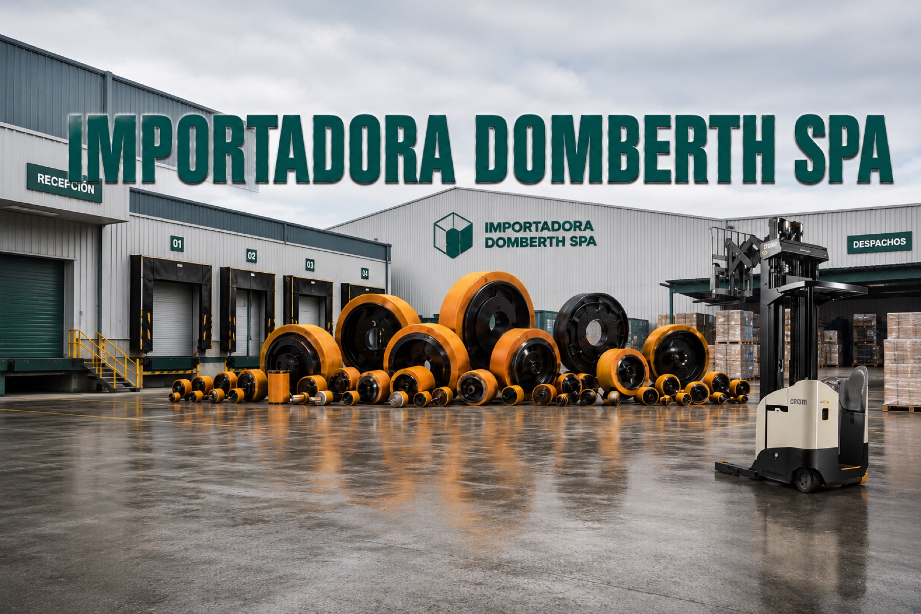 Amplia gama de ruedas industriales frente a una bodega